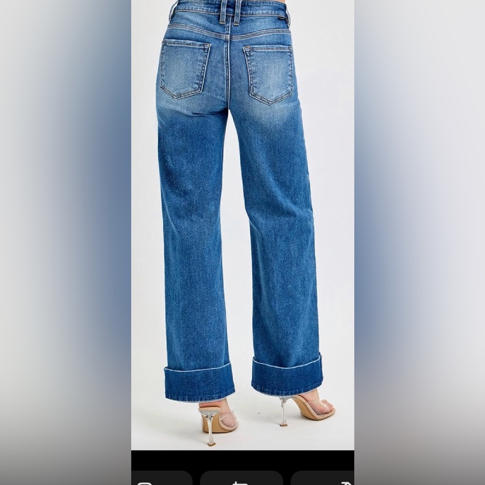 Tummy Control High Rise Wide Cuffed Ankle Denim - Picture 2 of 5